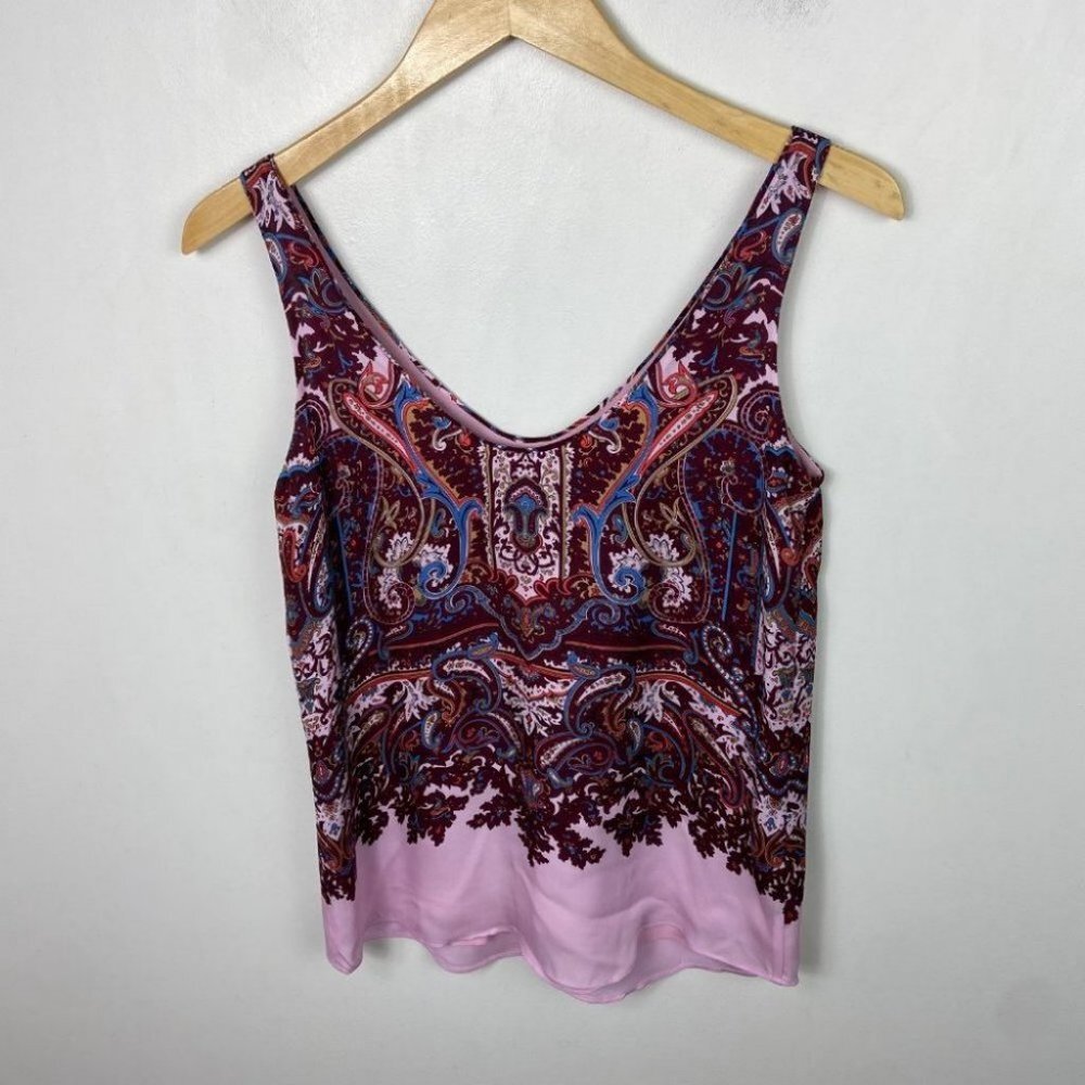 J Crew 100% Silk Bohemian Cate Camisole Tank‎ Top Size 00 Pink Purple HIMYM Boho - Picture 13 of 15